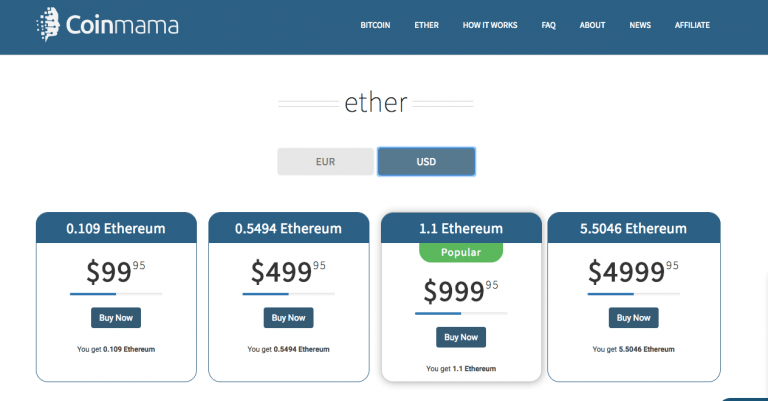 Com comprar Ethereum: comprar Ether a Coinmama.