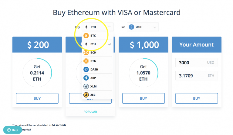 Com comprar Ethereum: comprar criptocurrency amb VISA o Mastercard.