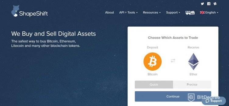 Plataforma de negociació de criptomonedes Shapeshift