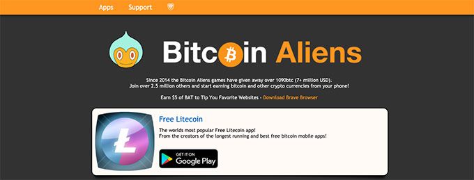 Millor aixeta de Bitcoin: pàgina d'inici de Bitcoin Aliens.