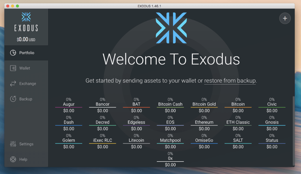 Millor cartera Ethereum: previsualització de l'aplicació Exodus.