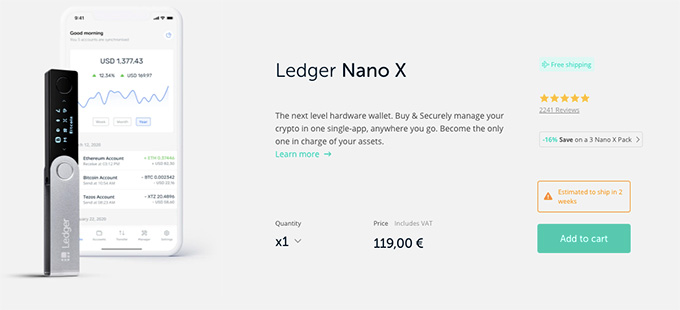 Cartera de criptografia de maquinari: Ledger Nano X.