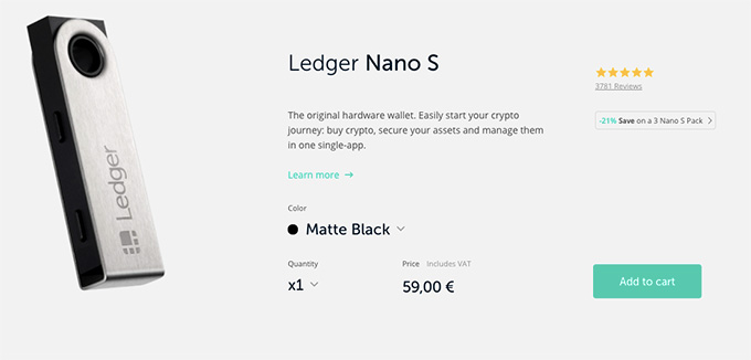 Cartera de criptografia de maquinari: Ledger Nano S.