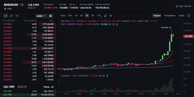 Revisió de la cartera Binance: els gràfics de monedes BNB.