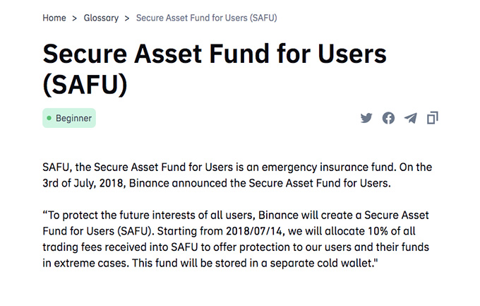 Revisió de la cartera Binance: fons SAFU.