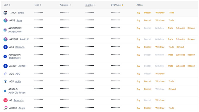 Revisió de la cartera Binance: monedes compatibles.