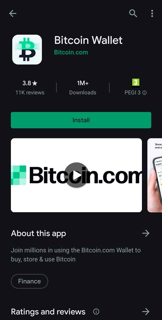 Revisió de Bitcoin.com: Bitcoin.com a Play Store.