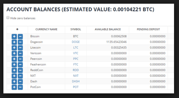 Bittrex审查：Bittrex上的帐户余额。