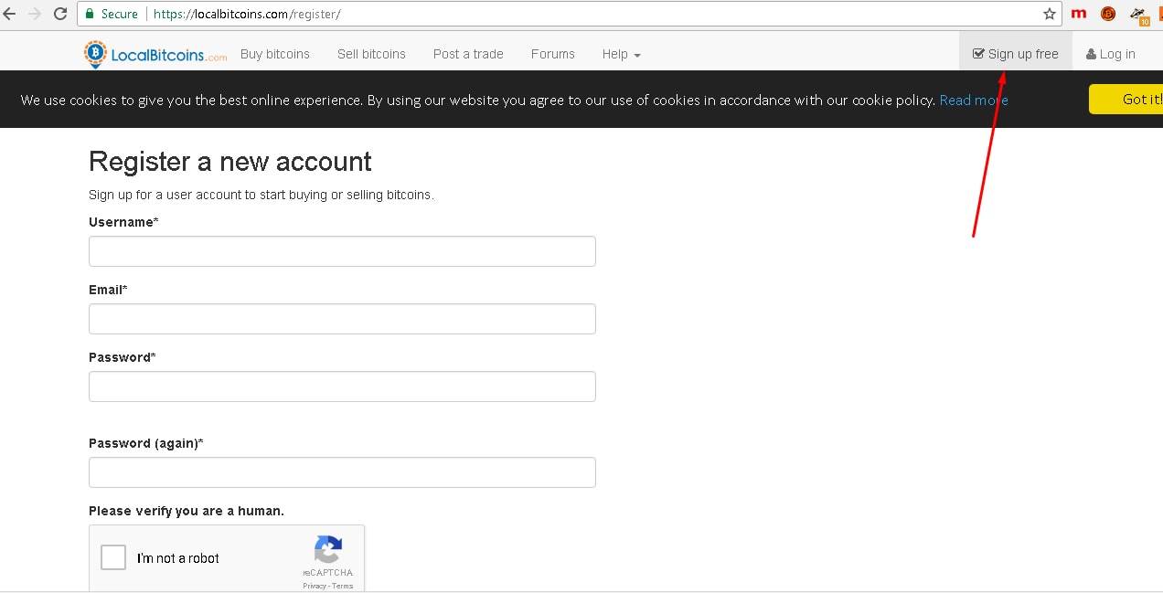 Formulari de registre a LocalBitcoins