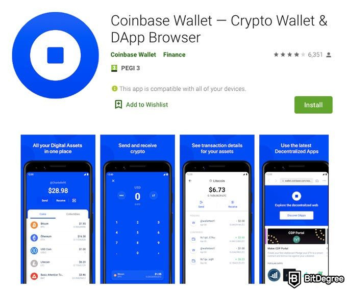 Revisió de carteres Coinbase: l’aplicació Coinbase a Google Play Store.