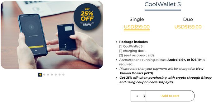 Revisió CoolWallet S: preus de CoolWallet S.