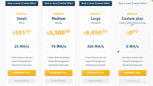 Preus de mineria al núvol d’Ethereum