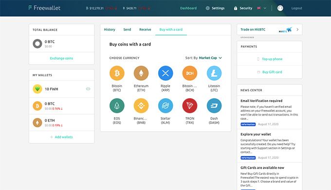 Ressenyes de Freewallet: compra de monedes criptogràfiques amb una targeta.