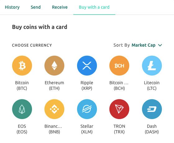 Ressenyes de Freewallet: triar la moneda que voleu comprar.