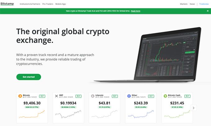 Com comprar Ripple: pàgina d'inici de Bitstamp.