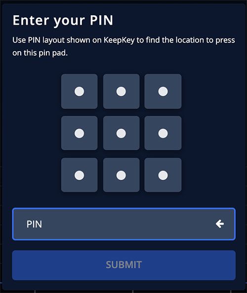 Revisió KeepKey: introdueix el pin.