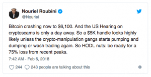 bitcoin crash: publicació de twitter de Nouriel Roubini