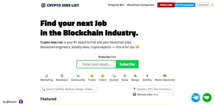 区块链工作：Cryptojobslist网站