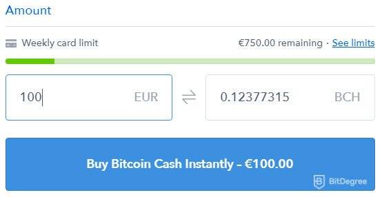 Què és Bitcoin Cash: límit setmanal del compte Coinbase.