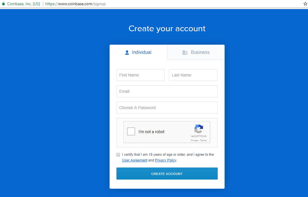 Creeu una secció de compte a Coinbase